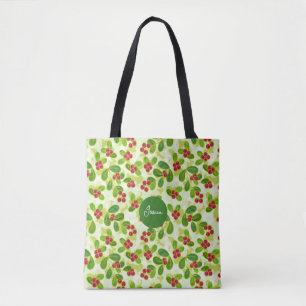 Tote Bag Festive Motif de fruits de canneberge, vert