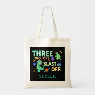 Tote Bag Fête d'anniversaire 3 ans Dinosaure Espace Décolla