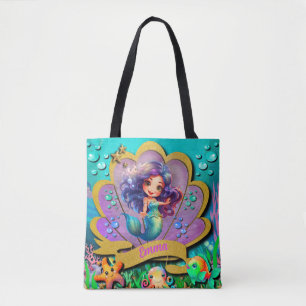 Tote Bag Fête d'anniversaire sous la mer et fille sirène