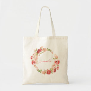 Tote Bag Fête de bébé fille à la verdure florale rose rose