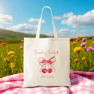 Tote Bag Fête de Fiançailles Coquette Rose Cerise