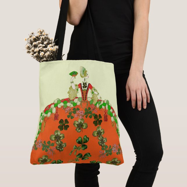 TOTE BAG FÊTE DE LA SAINT-PATRICK LADY ORANGE ET TRÈFLES (De près)