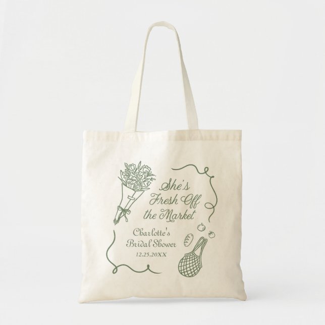 Tote Bag Fête de mariage Handrawn Fresh Off the Market (Devant)