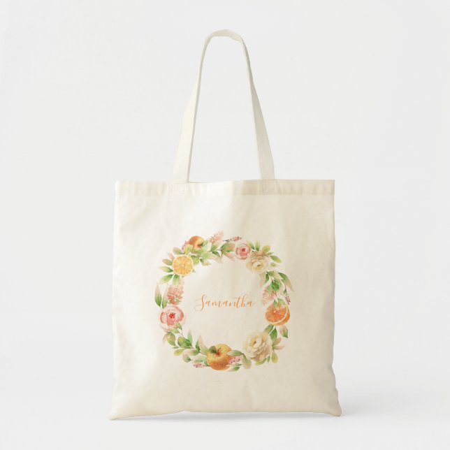 Tote Bag Fête de naissance de bébé fille avec verdure flora (Devant)