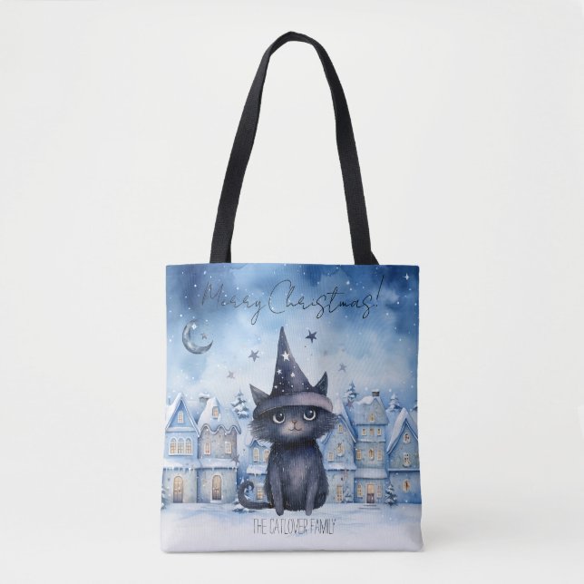 Tote Bag Fête de Noël de Chat Noir mignonne (Devant)
