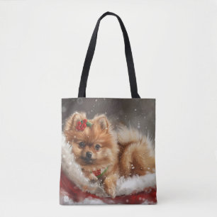 Tote Bag Fête de Noël de Chien de Poméranie
