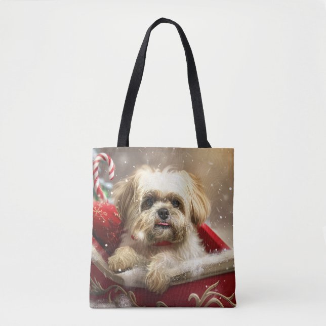 Tote Bag Fête de Noël de Chien Malti Tzu (Devant)