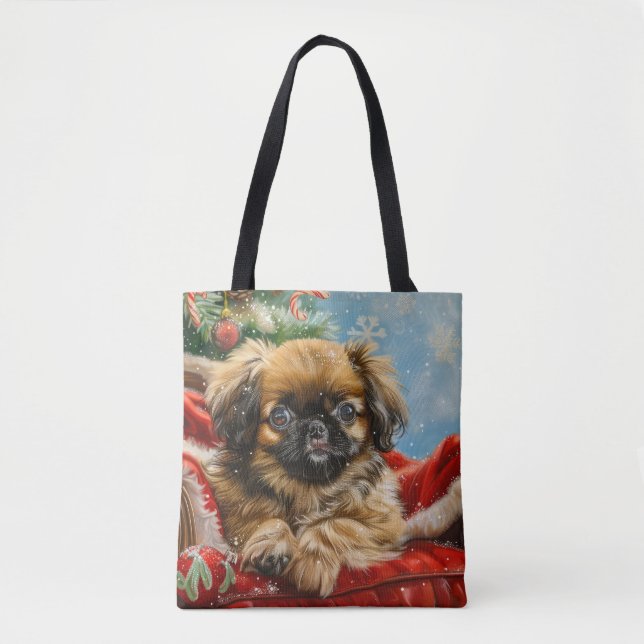 Tote Bag Fête de Noël des chiens de Pékin (Devant)