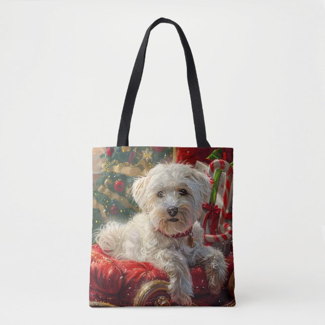 Tote Bag Fête de Noël des chiens maltais (Devant)