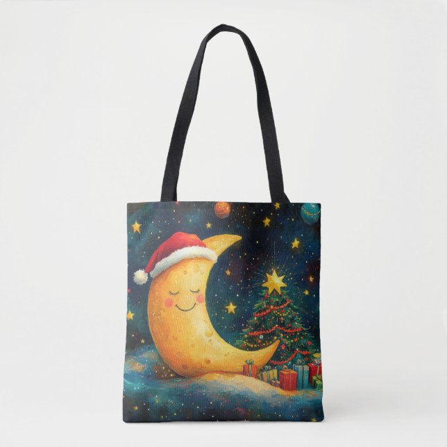 Tote Bag Fête de Noël drôle Lune Galaxy (Devant)