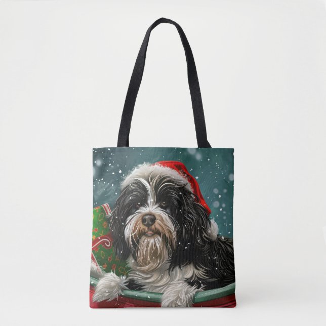Tote Bag Fête de Noël du chien tibétain Terrier (Devant)