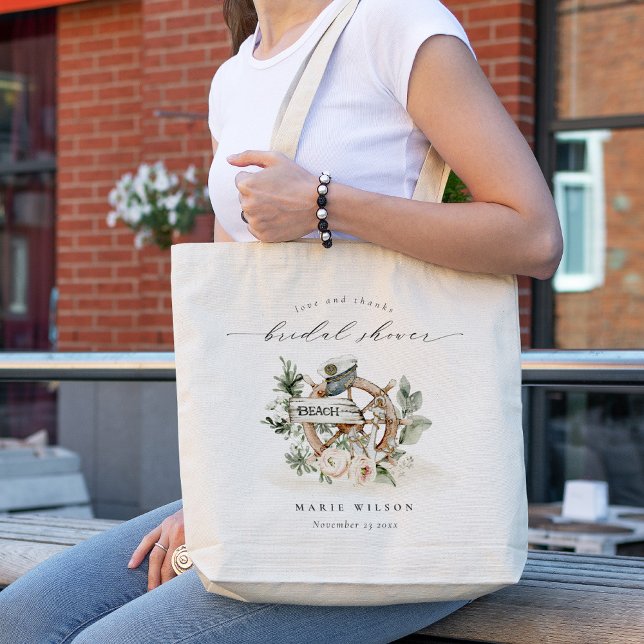 Tote Bag Fête des mariées florale de la roue d'Ancre marine (Créateur téléchargé)