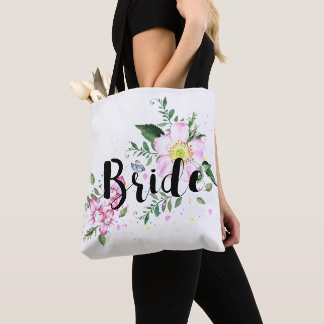 Tote Bag Fête des mariées Mariage d'aquarelle rose de marié (De près)