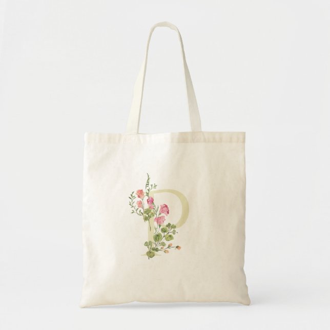 Tote Bag Fête des mariées mariage P monogramme fleuri à res (Devant)
