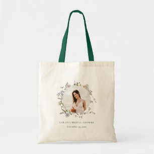 Tote Bag Fête des mariées photo Rustic Meadow Floral Wreath