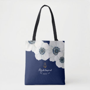 Tote Bag Fête du Bridal Nautical de la Navy & White Anemone