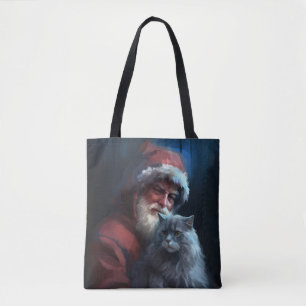 Tote Bag Fête du Père Noël du chat bleu russe