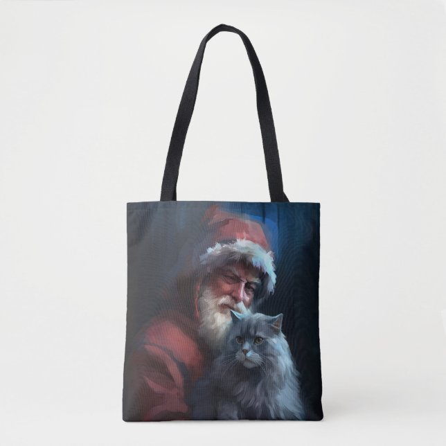 Tote Bag Fête du Père Noël du chat bleu russe (Devant)