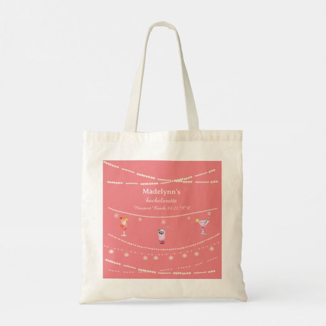 Tote Bag Fête rose Lumières Personnalisé Bachelorette Party (Dos)