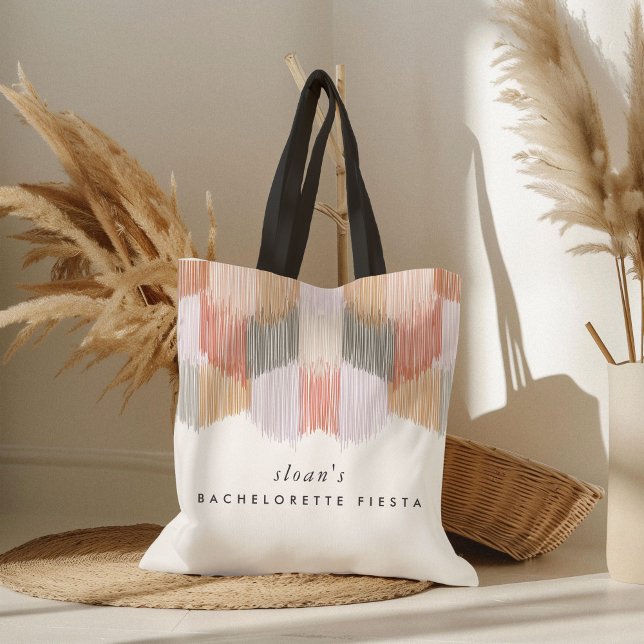 Tote Bag Fête Rose Moderne à Franges Enterrement de Vie de  (Modern fiesta fringe bachelorette party bridesmaid tote bag.)