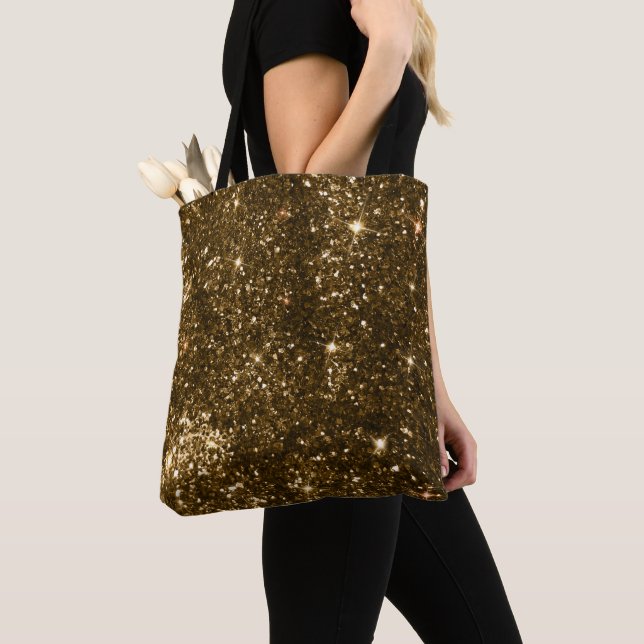 Tote Bag Fêtes Noir et Or Faux Parties scintillant Noël (De près)
