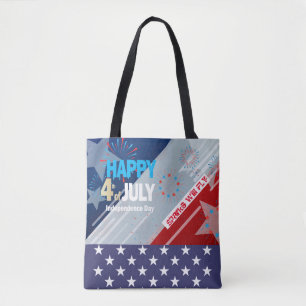 Tote Bag Feu d'artifice 4 juillet American USA Flag Heart F