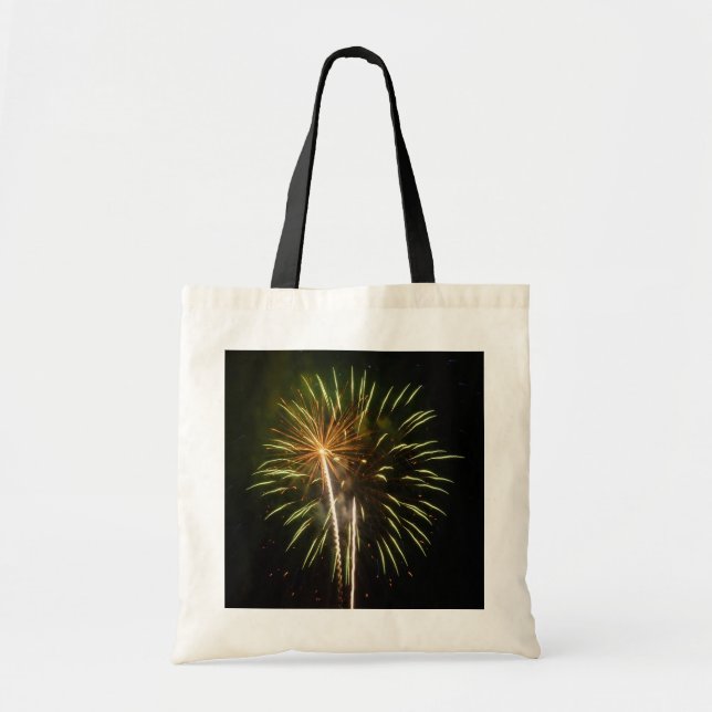Tote Bag Feu d'artifice vert et or Fête de vacances (Devant)
