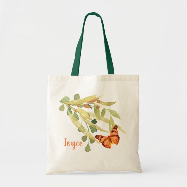 Tote Bag Feuillage doré avec un papillon orange (Devant)