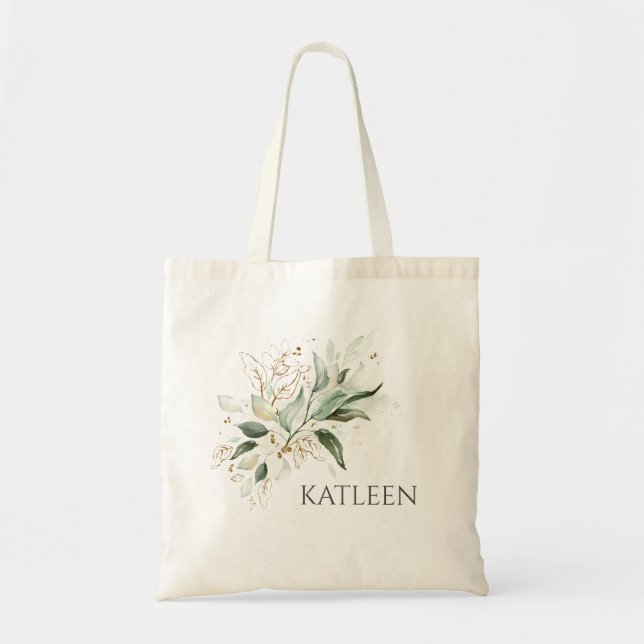 Tote Bag Feuillage élégant de verdure dorée moderne (Devant)