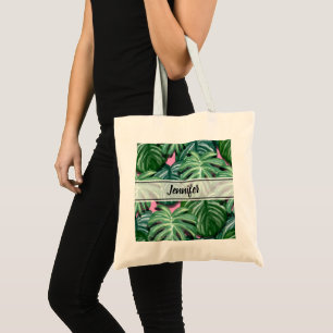 Tote Bag Feuillage Feuille tropical vert & vert