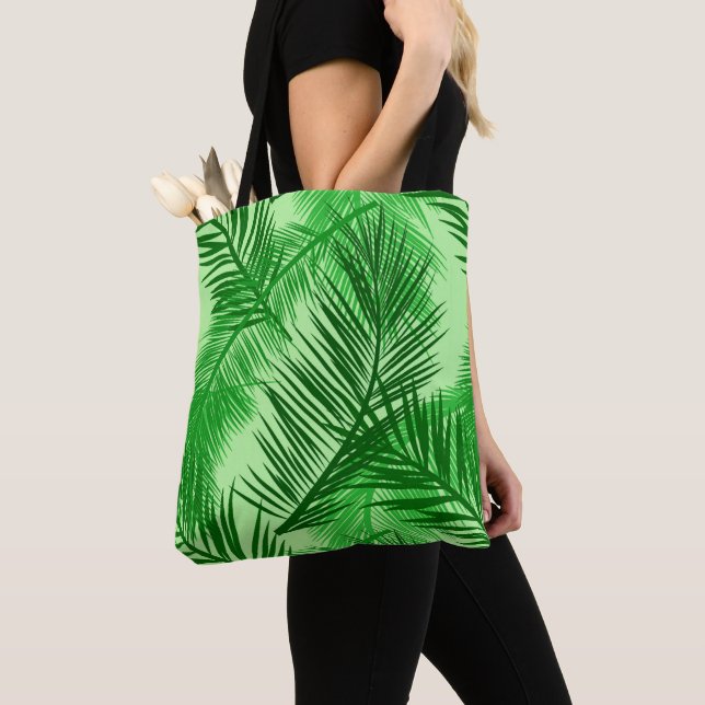 Tote Bag Feuille de palme Impression, émeraude et vert citr (De près)