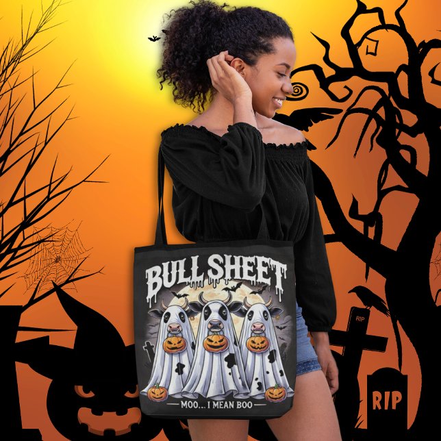 Tote Bag Feuille de taureaux / Bulles Drôle Halloween (Bull Sheet / Cow Funny Halloween Tote Bag)