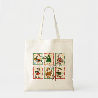 Tote Bag Feuille de timbres-poste de Noël avec une oie mign
