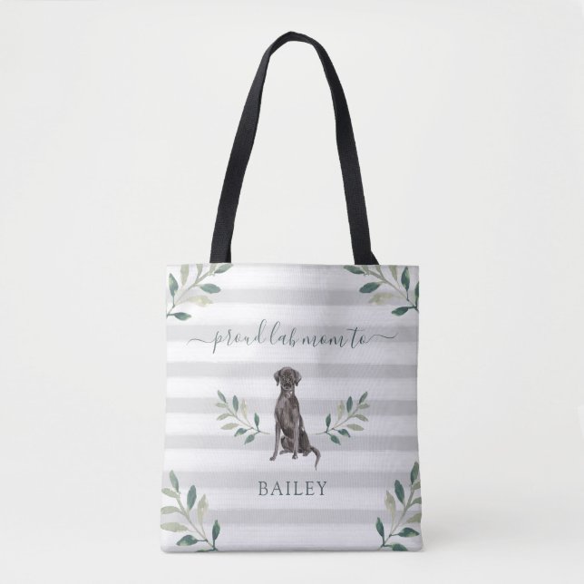 Tote Bag Feuille et rayures botaniques fiers de la maman | (Devant)