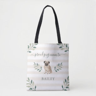 Tote Bag Feuille et rayures botaniques fiers de la maman  