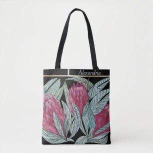 Tote Bag Feuille verte de fleurs de Prothe rose personnalis