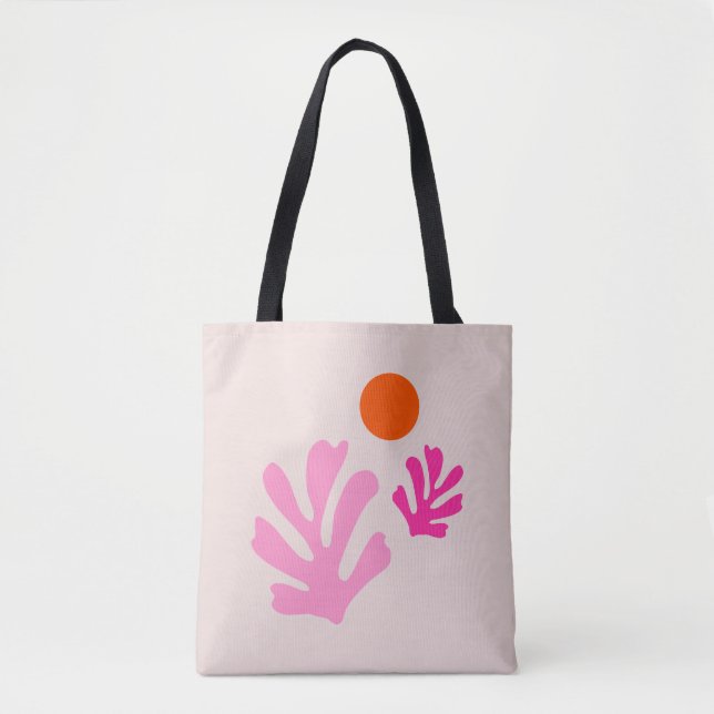 Tote Bag Feuilles Abstraits rose orange moderne formes déco (Devant)