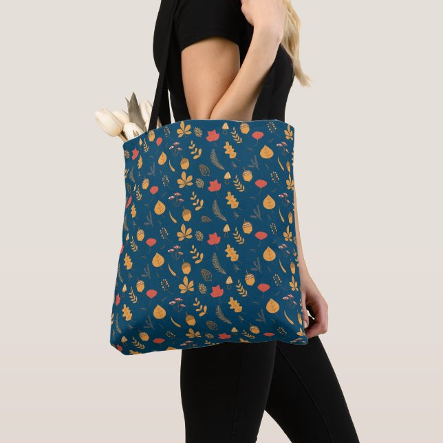 Tote Bag Feuilles automnales d'automne et motif floral (De près)