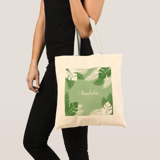 Tote Bag Feuilles blancs et verts (Devant (produit))