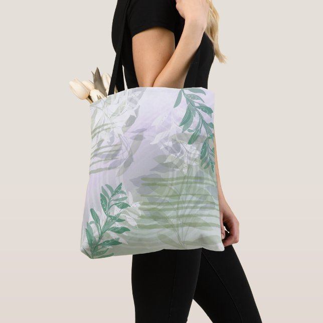 Tote Bag Feuilles botaniques florales abstraites à la mode (De près)