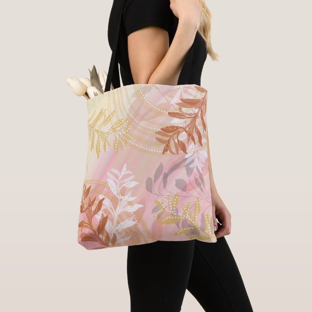 Tote Bag Feuilles botaniques florales abstraites à la mode (De près)