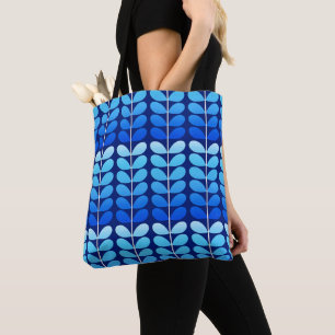 Tote Bag Feuilles danois du milieu du siècle, marine et ble