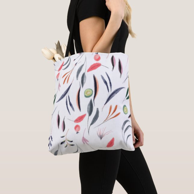 Tote Bag Feuilles d'aquarelle légère et Motif de baies (De près)