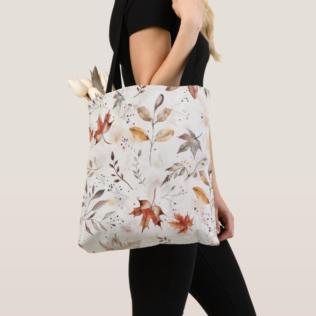 Tote Bag Feuilles d'automne douillettes impression botaniqu (De près)