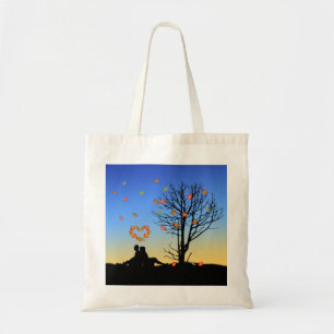 Tote Bag Feuilles d'automne en forme de coeur Couple