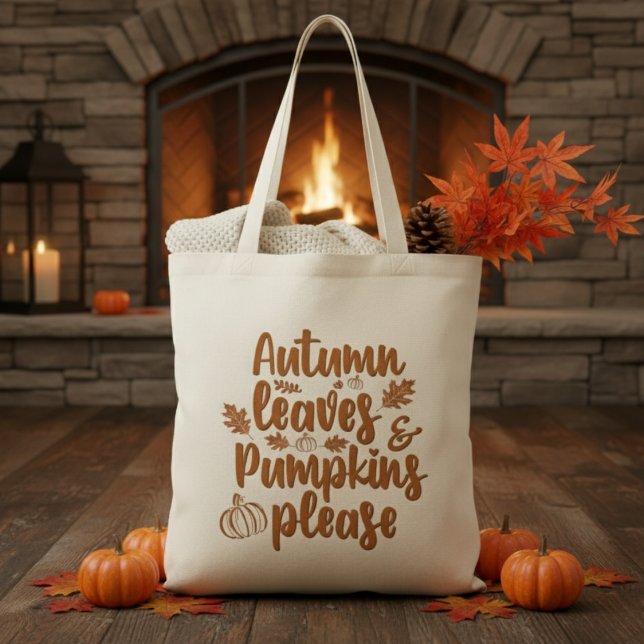 Tote Bag Feuilles d'automne et Citrouilles s'il vous plaît  (Autumn Leaves and Pumpkins Please Fall Tote Bag)