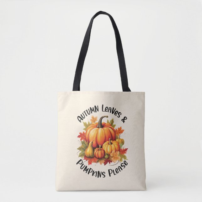 Tote Bag Feuilles d'automne et Citrouilles s'il vous plaît (Devant)