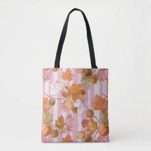 Tote Bag Feuilles d'automne rose et Motif d'Acorns - automn