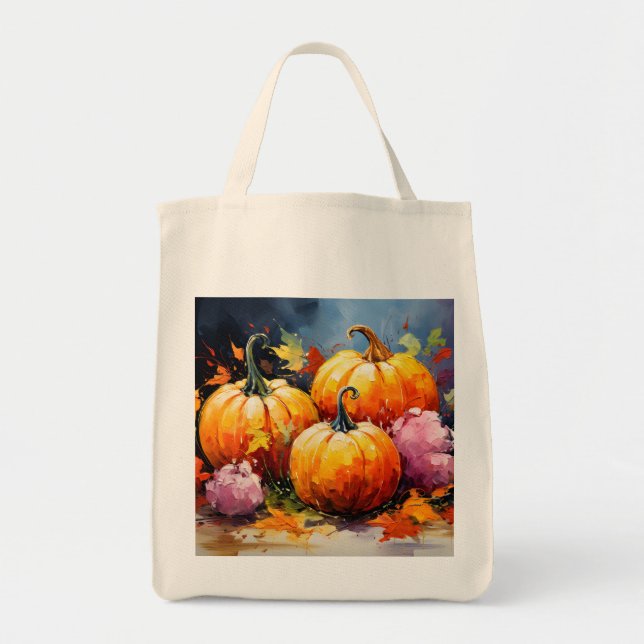 Tote Bag Feuilles d'automne rustiques Citrouilles colorées (Devant)