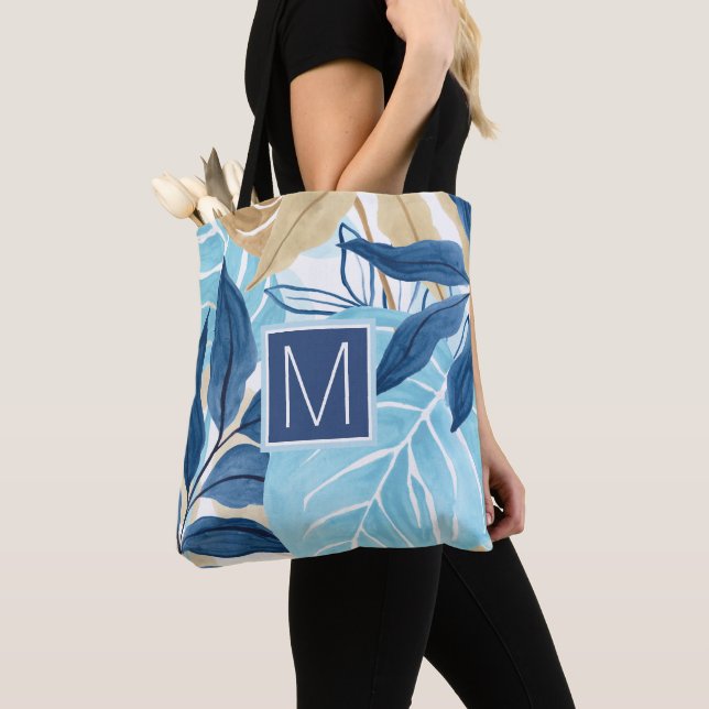Tote Bag Feuilles de la Jungle Bleue (De près)